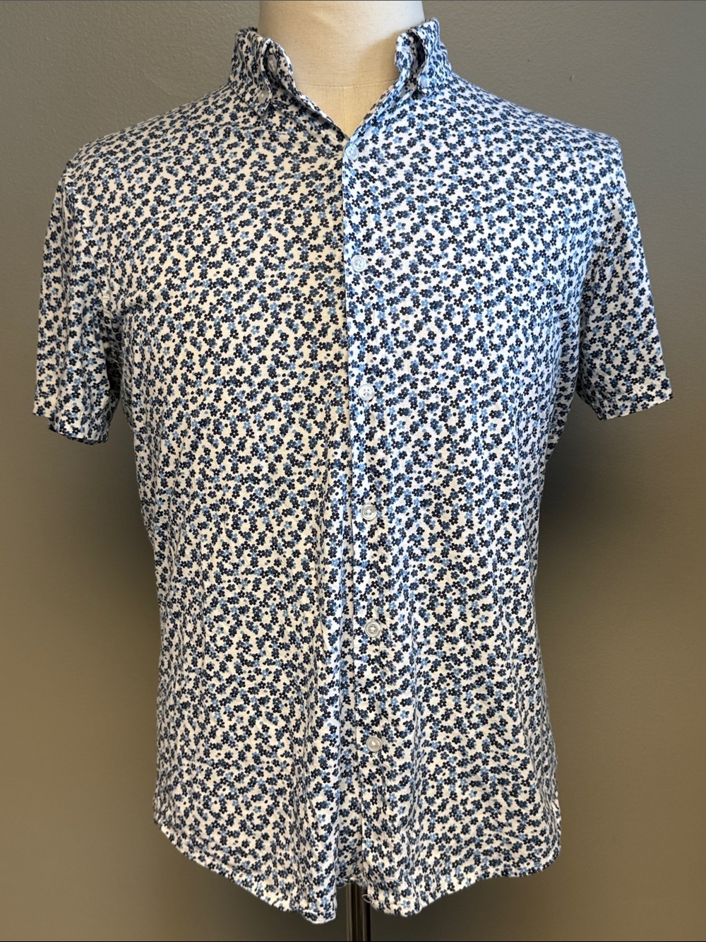Bonobos Men's Blue Floral Print Short Sleeve Button Front Shirt Size S